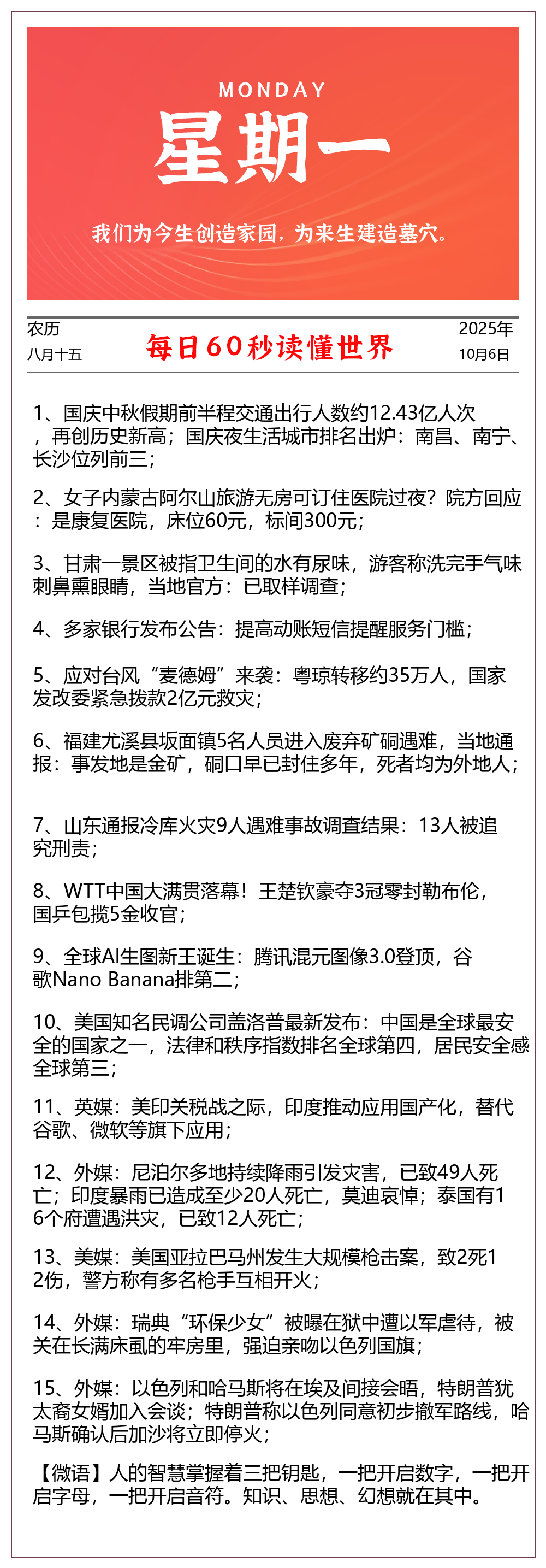 【2025.10.6】60秒读懂世界