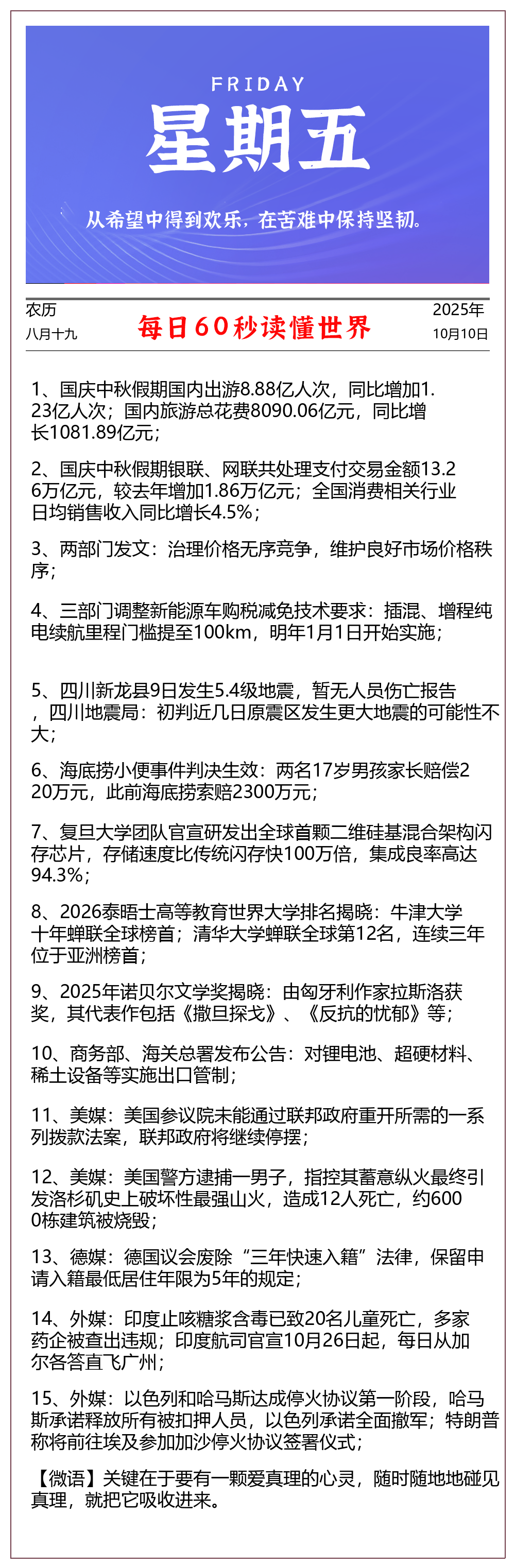 【2025.10.10】60秒读懂世界
